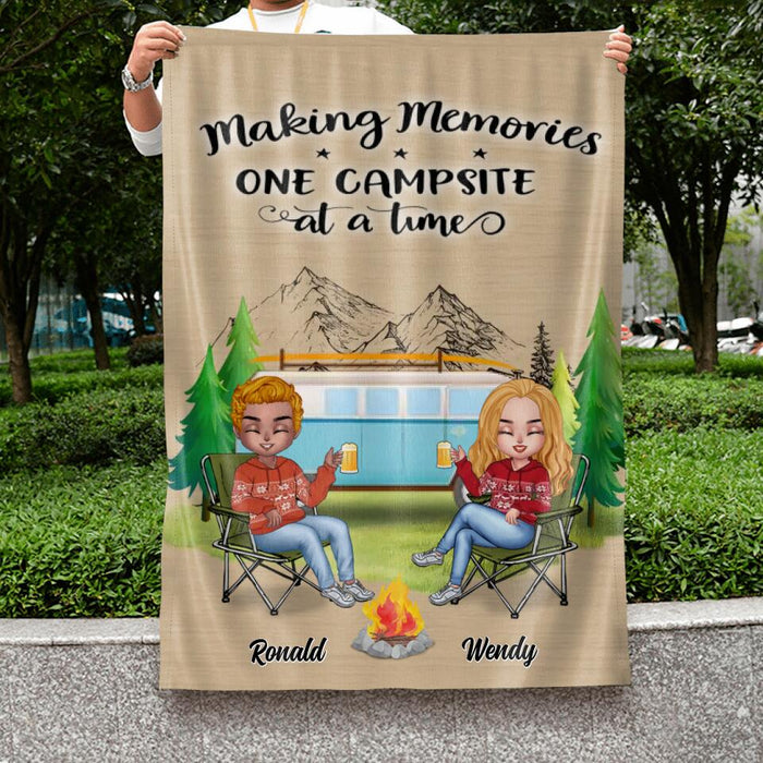 Custom Personalized Christmas Camping Flag - Upto 7 People - Christmas Gift For Family/ Couple/ Camping Lovers - Making Memories One Campsite At A Time