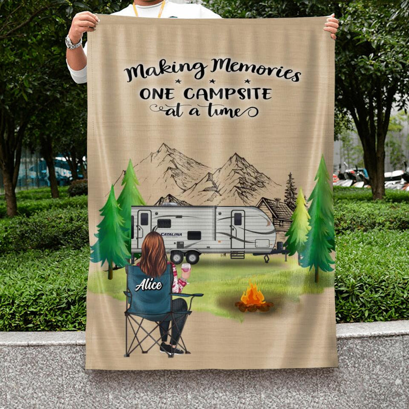 Personalized Camping Flag - Parents with Up to 2 Kids, 3 Pets - Gift Idea For Family/Couple/Camping Lovers - Making Memories One Campsite At A Time