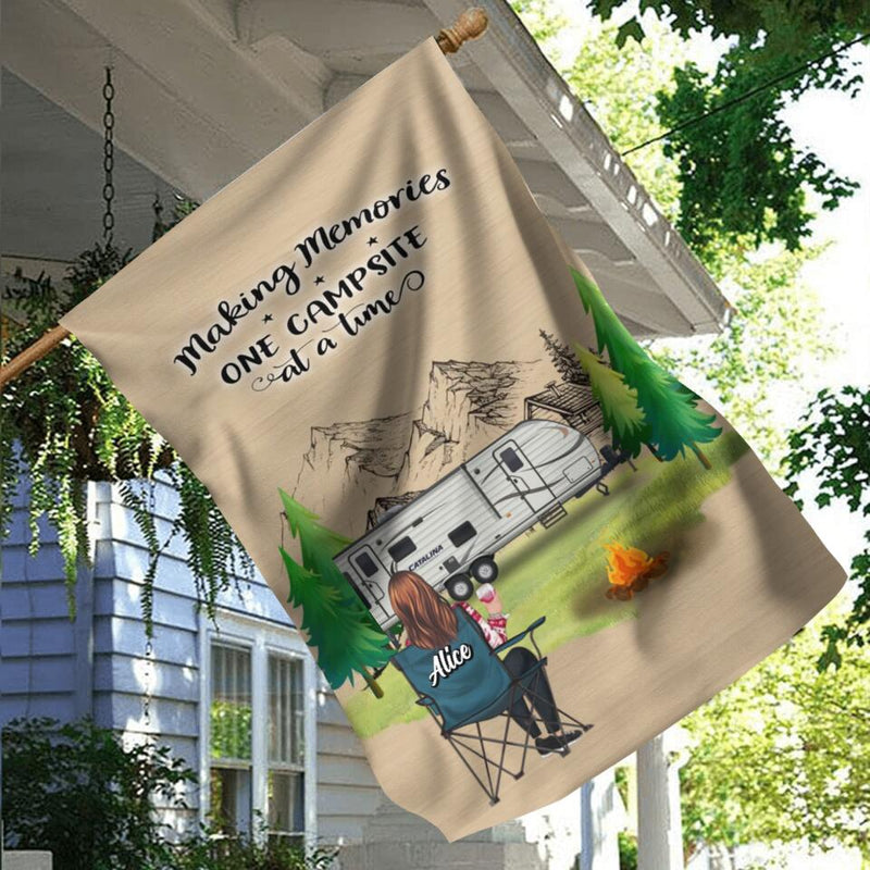 Personalized Camping Flag - Parents with Up to 2 Kids, 3 Pets - Gift Idea For Family/Couple/Camping Lovers - Making Memories One Campsite At A Time