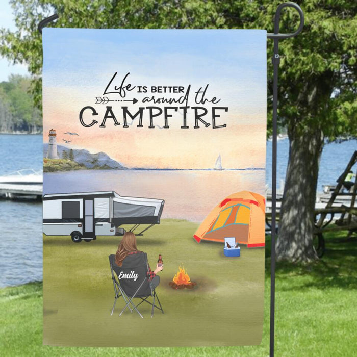 Custom Personalized Camping Flag Sign/Garden Flag - Best Gift For Camping Family/Couple/Single Parent/Solo - Full Option - Upto 4 Kids and 3 Pets - Life Is Better Around The Campfire