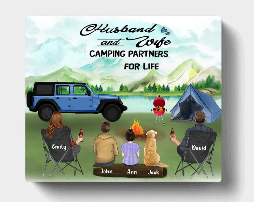 Personalized Camping Canvas - Parents with 1 teen, 1 kid & 1 pet family canvas -  Gift Idea For The Whole Family, Father's day gift - Mother's day gift from husband to wife