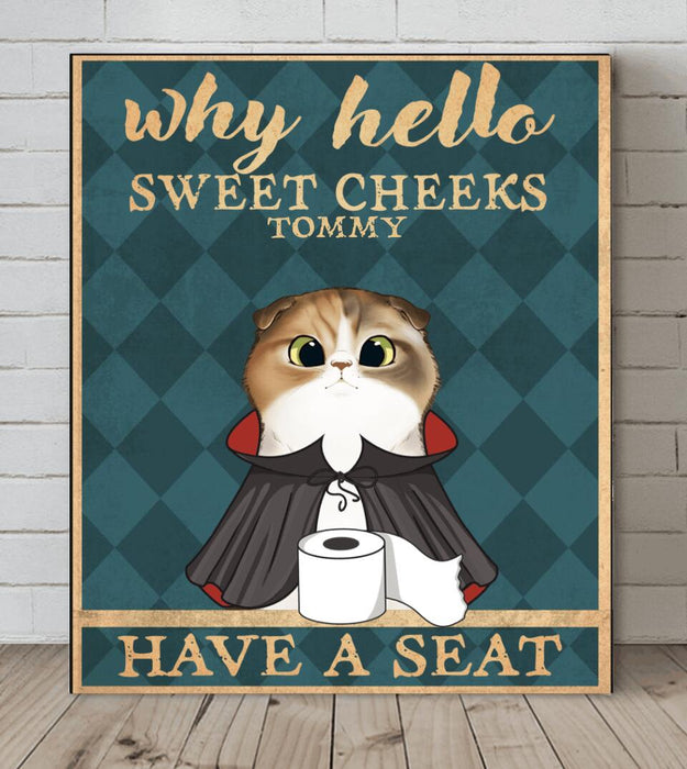 Personalized Halloween Cat Canvas - Up to 5 Cats - Best Gift For Cat Lover - Why Hello Sweet Cheeks Have A Seat - LZZHNG