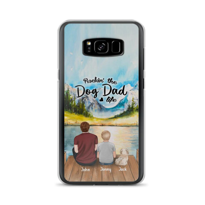 Custom Personalized Dog Mom/Dog Dad Phone Case - Single Mom/Single Dad with 1 Kid and 2 Pets - iPhone and Samsung Cases