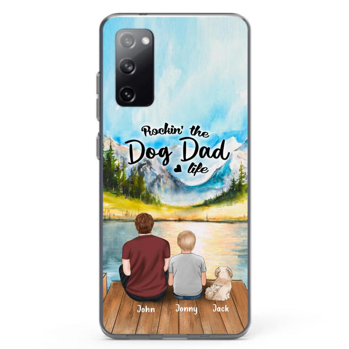 Custom Personalized Dog Mom/Dog Dad Phone Case - Single Mom/Single Dad with 1 Kid and 2 Pets - iPhone and Samsung Cases