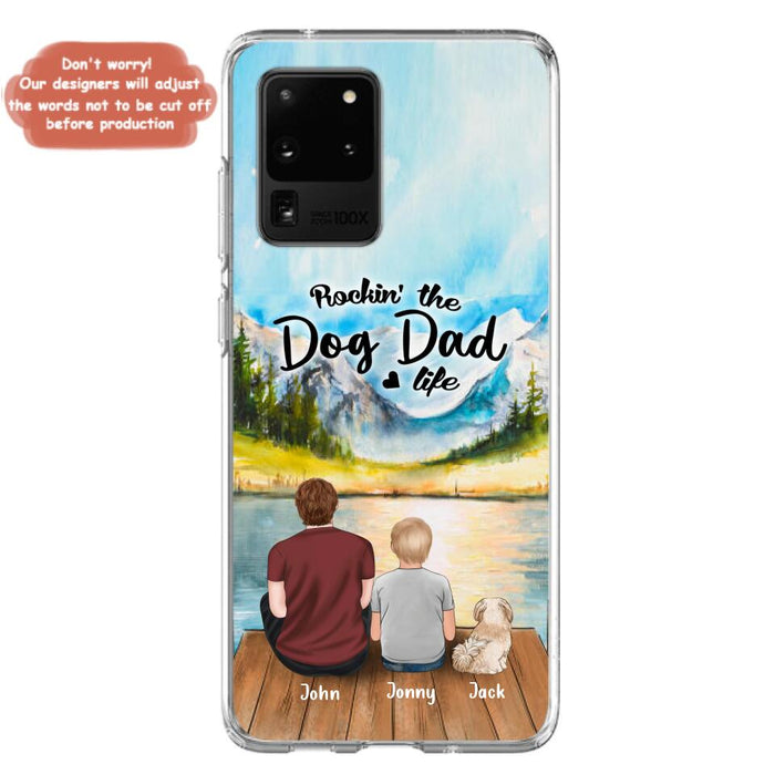 Custom Personalized Dog Mom/Dog Dad Phone Case - Single Mom/Single Dad with 1 Kid and 2 Pets - iPhone and Samsung Cases