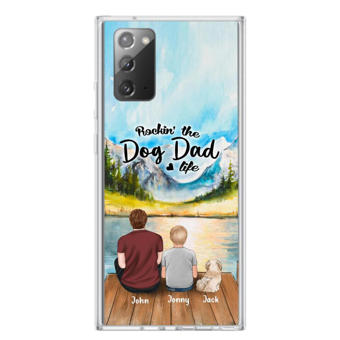 Custom Personalized Dog Mom/Dog Dad Phone Case - Single Mom/Single Dad with 1 Kid and 2 Pets - iPhone and Samsung Cases