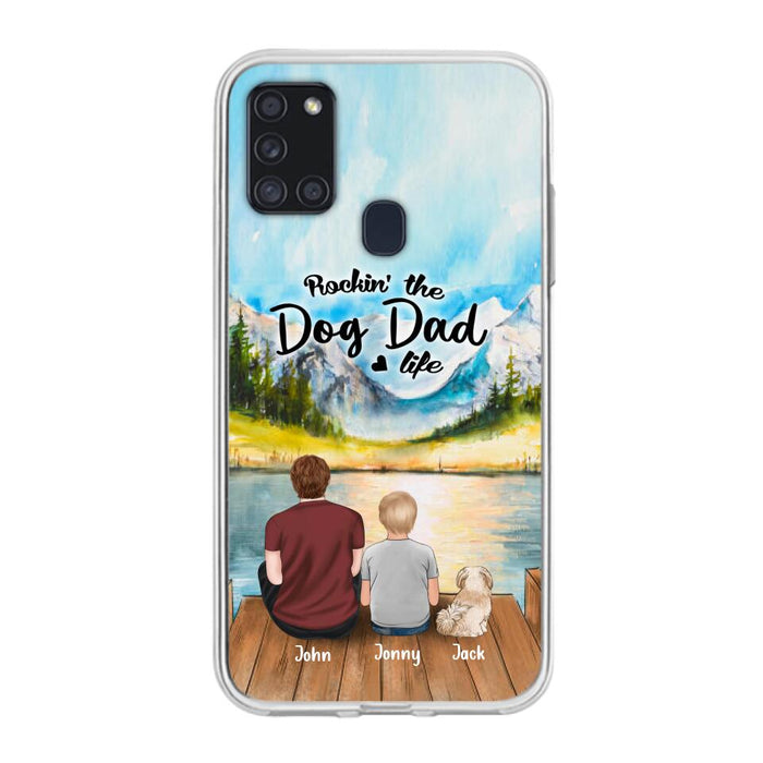 Custom Personalized Dog Mom/Dog Dad Phone Case - Single Mom/Single Dad with 1 Kid and 2 Pets - iPhone and Samsung Cases