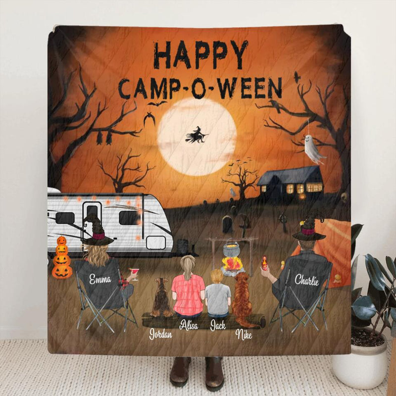 Personalized Halloween Camping Blanket - Gift for Family, Halloween, Camping Lovers - Up to 2 Kids and 2 Pets