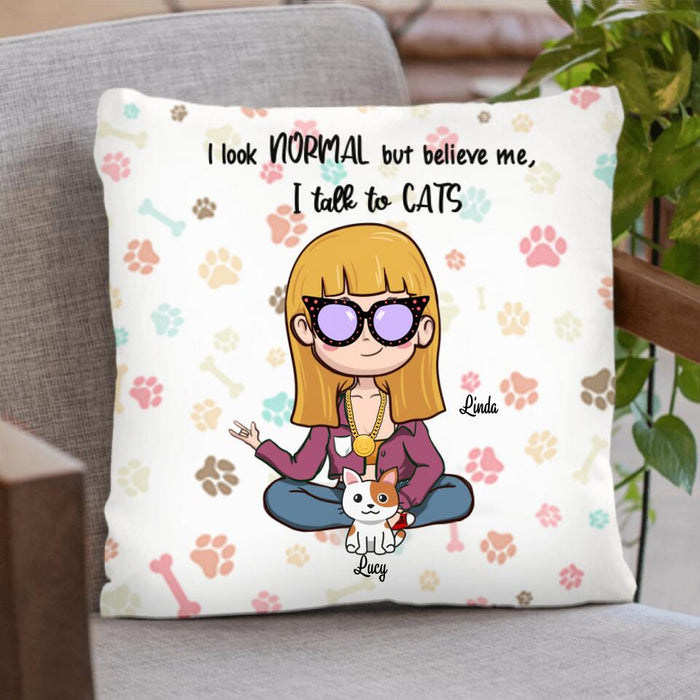 Personalized Cats and Owner Pillow Cover - Mom/Dad and Upto 5 Cats - Father's day gift idea for Cat Dad - I Look Normal But Believe Me, I Talk To Cats - RB2SYX