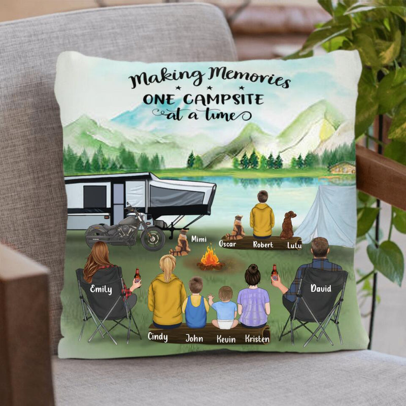 Personalized Pillow Cover Cushion Cover - Family with 5 Kids and Up to 3 Pets - Making memories one campsite at a time