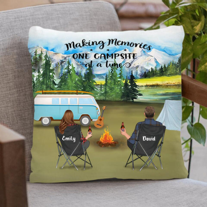 Personalized Camping Throw Pillow Cover - Family with up to 6 kids and 2 pets - Gift For Father's Day from Wife to Husband - ODH9UF