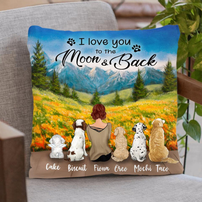 Custom Personalized Dogs Mom Flowers Pillow Cover - Mom With Upto 5 Dogs - Best Gift For Dog's Lovers - I Love You To The Moon & Back - L4E2ZU