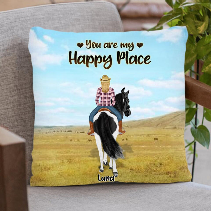 Custom Personalized Horse Riding Pillow Cover - Best Gift For Horse Lover - You Are My Happy Place - TM5W8Q