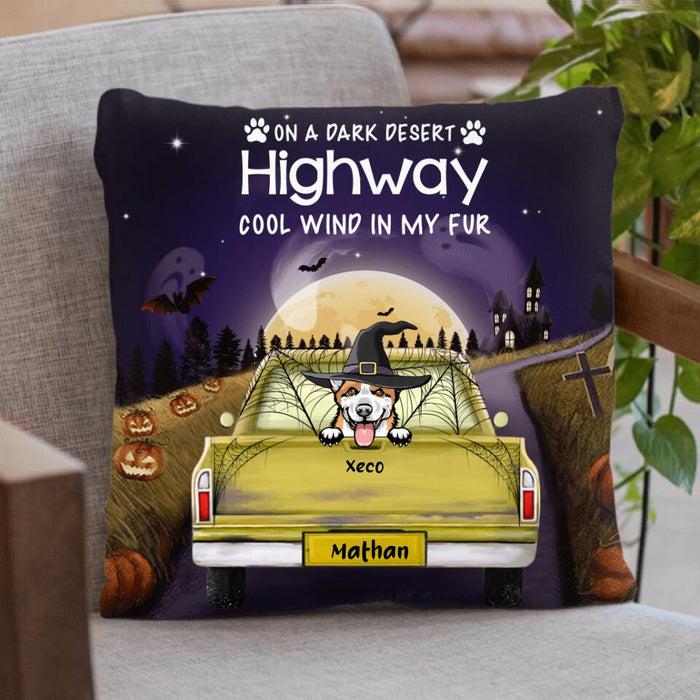 Custom Personalized Halloween Pets On Car Pillow Cover/Cushion Cover - Upto 5 Pets - On A Dark Desert Highway Cool Wind In My Fur - NCEQ9H