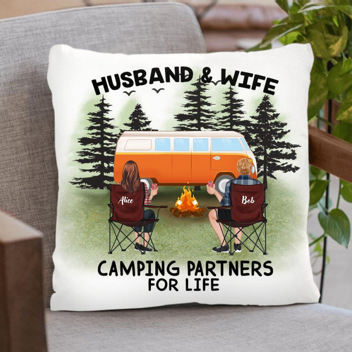 Custom Personalized Camping Pillow Cover -  Upto 4 Pets - Best Gift For Camping Lover - Husband And Wife Camping Partners For Life