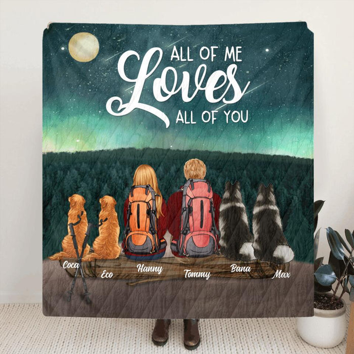Custom Personalized Camping Blanket/Pillow Cover - Gift For Couples, Camping Lovers, Dog Lovers - Up to 4 Dogs - Dogs & Couple Camping Fleece/Quilt/Pillow Cover Cushion Cover - All of me loves all of you