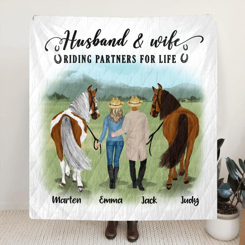 Personalized Horse Couple Quilt/Fleece Blanket/Pillow Cover - Best Gift For Couple, Lover - Husband And Wife Riding Partners For Life