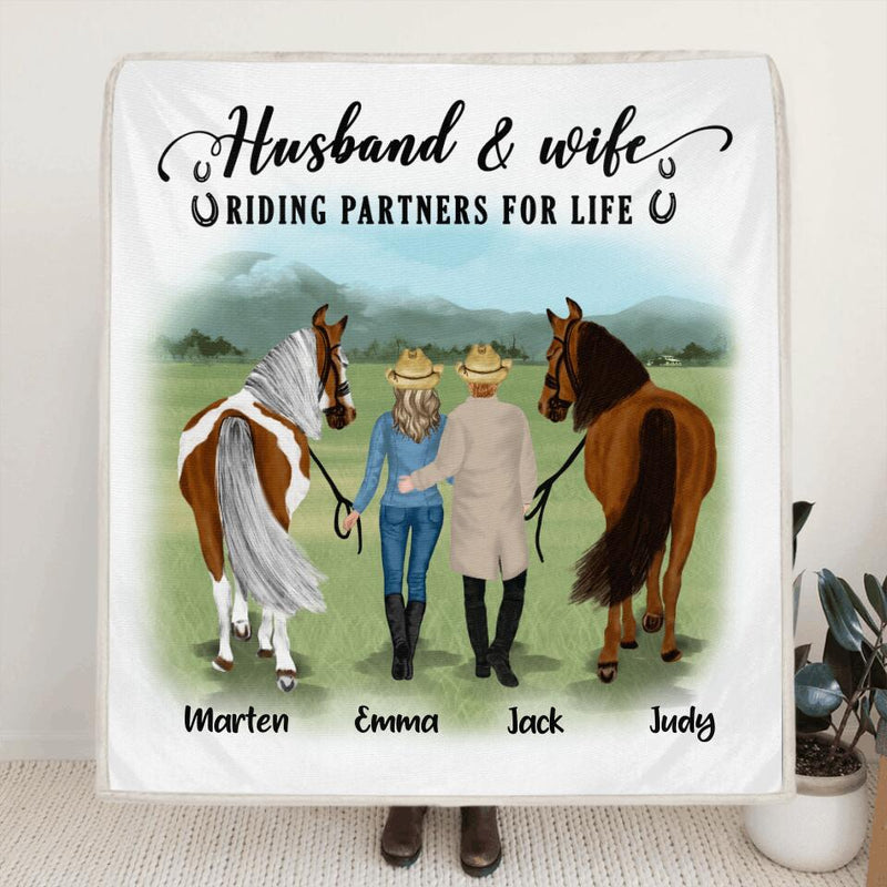 Personalized Horse Couple Quilt/Fleece Blanket/Pillow Cover - Best Gift For Couple, Lover - Husband And Wife Riding Partners For Life