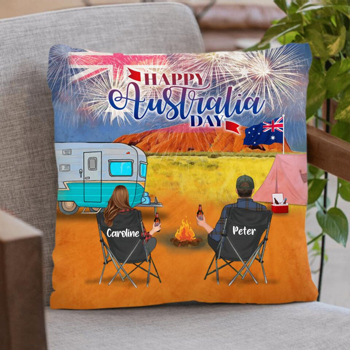 Custom Personalized Camping Australia Day Pillow Cover - Couple/ Parents With Upto 2 Kids And 2 Pets - Gift Idea For Camping Lover - Happy Australia Day