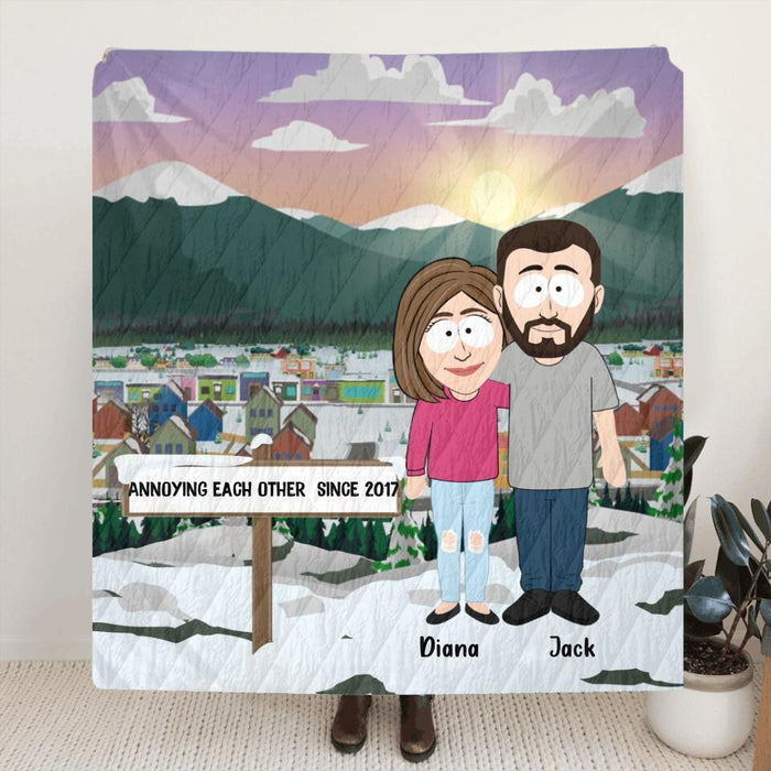 Custom Personalized Couple Quilt/Fleece Blanket & Pillow Cover - Valentine Gift For Couple - Annoying Each Other Since 2017