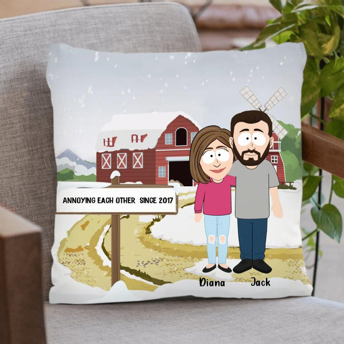 Custom Personalized Couple Quilt/Fleece Blanket & Pillow Cover - Valentine Gift For Couple - Annoying Each Other Since 2017