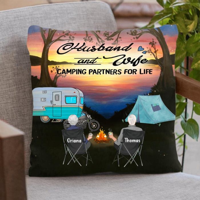 Custom Personalized Couple Camping Quilt/Fleece Blanket & Pillow Cover - Gift For Camping Lover - Husband And Wife Camping Partners For Life