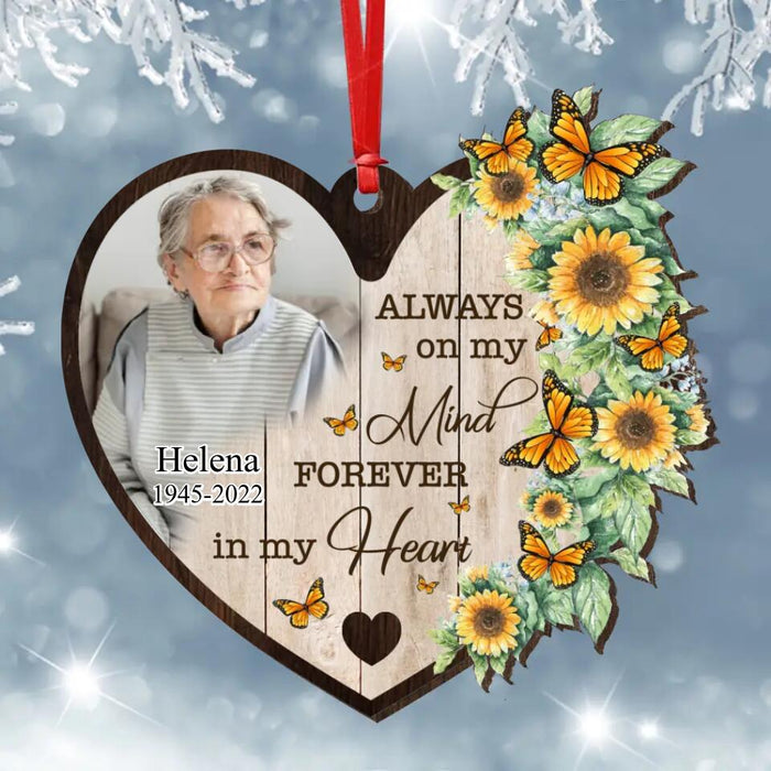 Custom Personalized Upload Photo Wooden Ornament - Memorial Gift Idea For Christmas - Always On My Mind Forever In My Heart