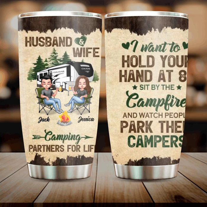 Custom Personalized Camping Couple Tumbler - Gift Idea For Couple/ Camping Lover - Husband And Wife Camping Partners For Life