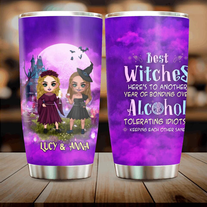 Personalized Bestie Witch Tumbler - Up to 5 Girls - Gift Idea For Halloween/Friends - Best Witches Here's To Another Year Of Bonding Over Alcohol