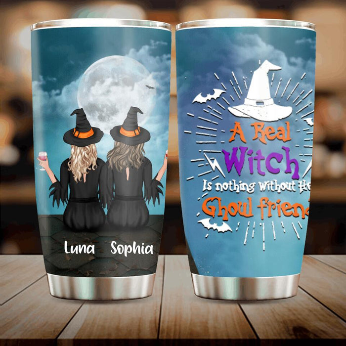 Personalized Witches Tumbler - Witches Up to 3 Cats - Halloween Gift Idea For Friends/Sisters/Besties/Cat Lovers - A Real Witch Is Nothing Without Her Ghoul Friends