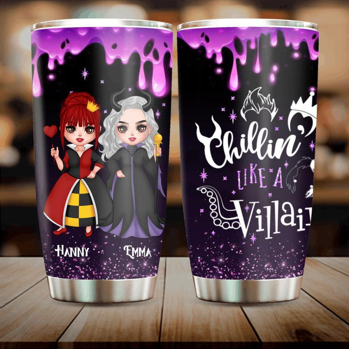 Custom Personalized Halloween Best Friends Tumbler - Halloween Gift for Besties - Up to 5 Besties - Chillin' Like a Villain