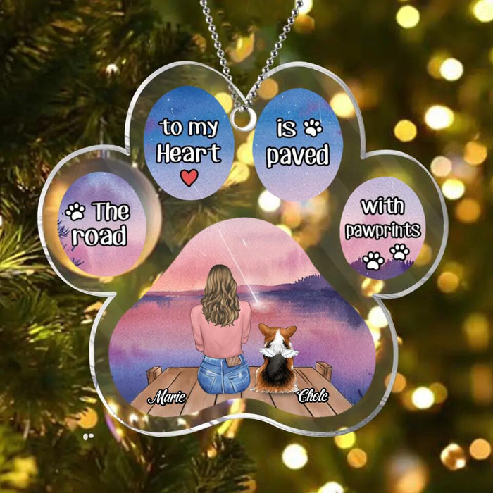 Custom Personalized Pet Mom/ Pet Dad Paw Acrylic Ornament - Gift For Dog & Cat Lovers, Pet Loss Owner - The Road To My Heart Is Paved With Pawprints