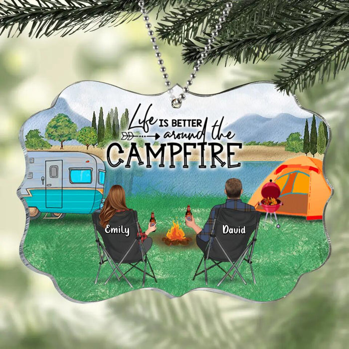 Custom Personalized Camping Acrylic Ornament - Couple/Parents With Upto 3 Kids And 3 Pets - Gift Idea For Camping Lover, Family - Life Is Better Around The Campfire