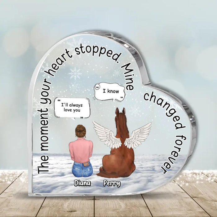 Custom Personalized Memorial Horse Crystal Heart - Upto 4 Horses - Memorial Gift Idea For Horse Owners - The Moment Your Heart Stopped Mine Changed Forever