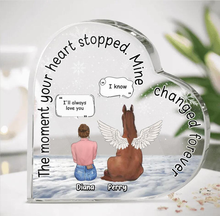 Custom Personalized Memorial Horse Crystal Heart - Upto 4 Horses - Memorial Gift Idea For Horse Owners - The Moment Your Heart Stopped Mine Changed Forever