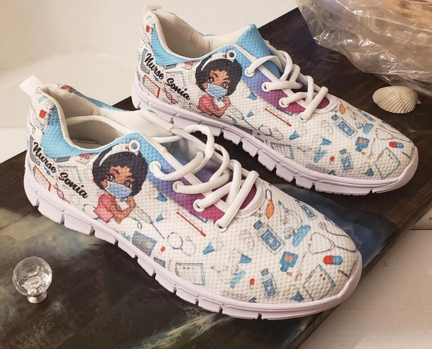 Personalized Nurse Sneakers - Gift Idea For Nurses - Blue Version