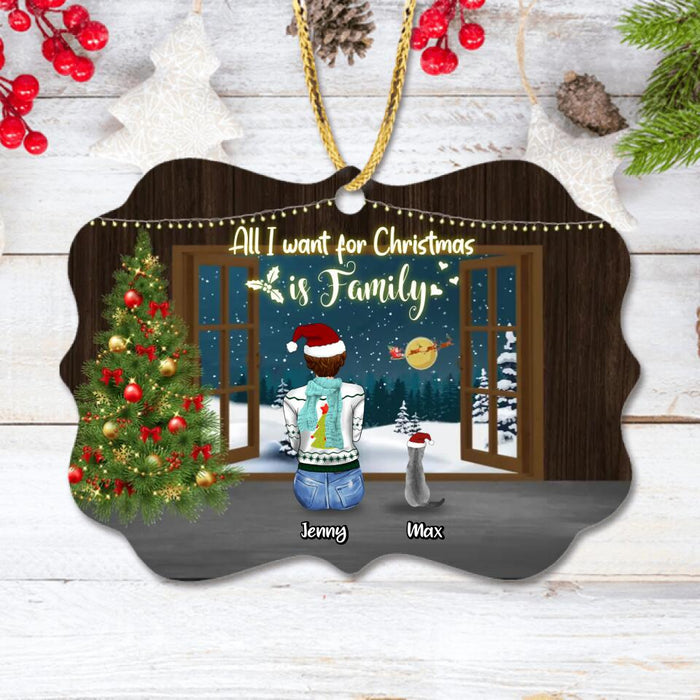 Custom Personalized Christmas Family Rectangle Wooden/Acrylic Ornament - Gift Idea For Family/Christmas - Couple/Parents With Up To 3 Kids And 3 Pets - All I Want For Christmas Is Family
