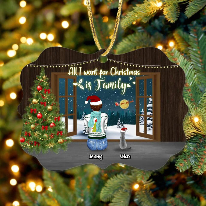 Custom Personalized Christmas Family Rectangle Wooden/Acrylic Ornament - Gift Idea For Family/Christmas - Couple/Parents With Up To 3 Kids And 3 Pets - All I Want For Christmas Is Family
