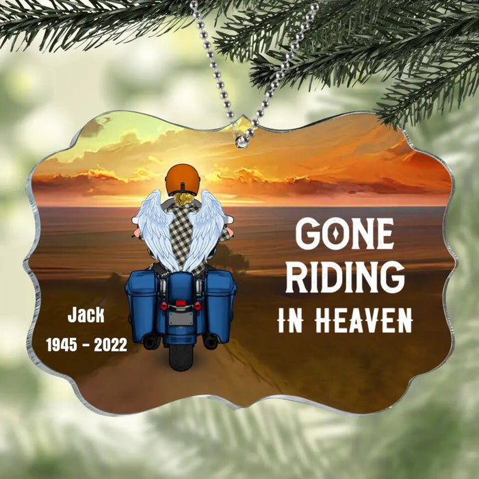 Custom Personalized Memorial Biker Circle/Rectangle Acrylic Ornament/Blanket - Memorial Gift Idea For Father's Day - Gone Riding In Heaven