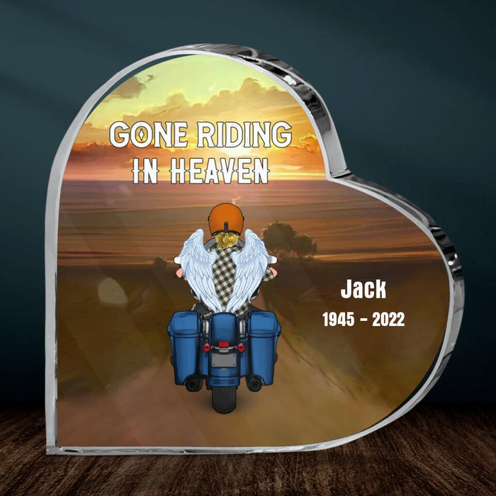Custom Personalized Memorial Biker Crystal Heart - Memorial Gift Idea For Father's Day - Gone Riding In Heaven