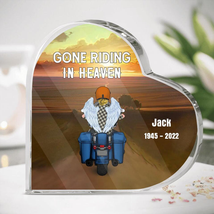 Custom Personalized Memorial Biker Crystal Heart - Memorial Gift Idea For Father's Day - Gone Riding In Heaven