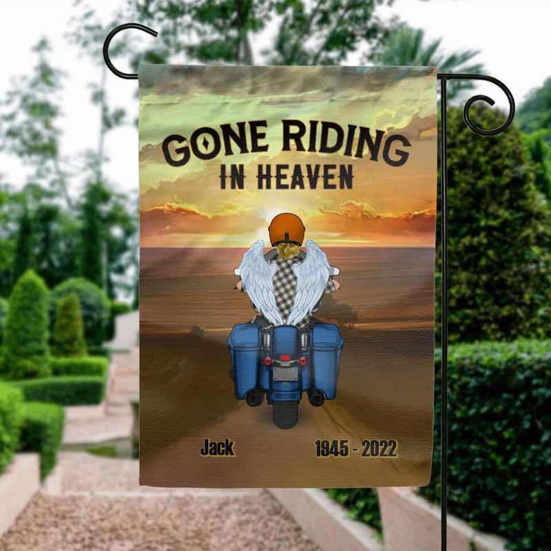 Personalized Memorial Biker Flag Sign - Gift Idea For Father's Day - Gone Riding In Heaven