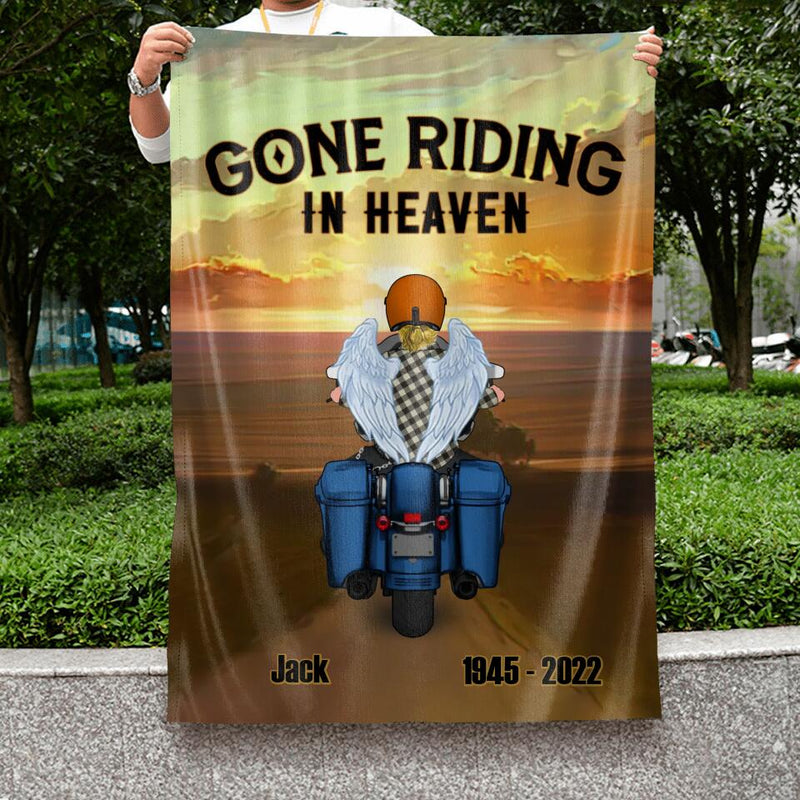 Personalized Memorial Biker Flag Sign - Gift Idea For Father's Day - Gone Riding In Heaven