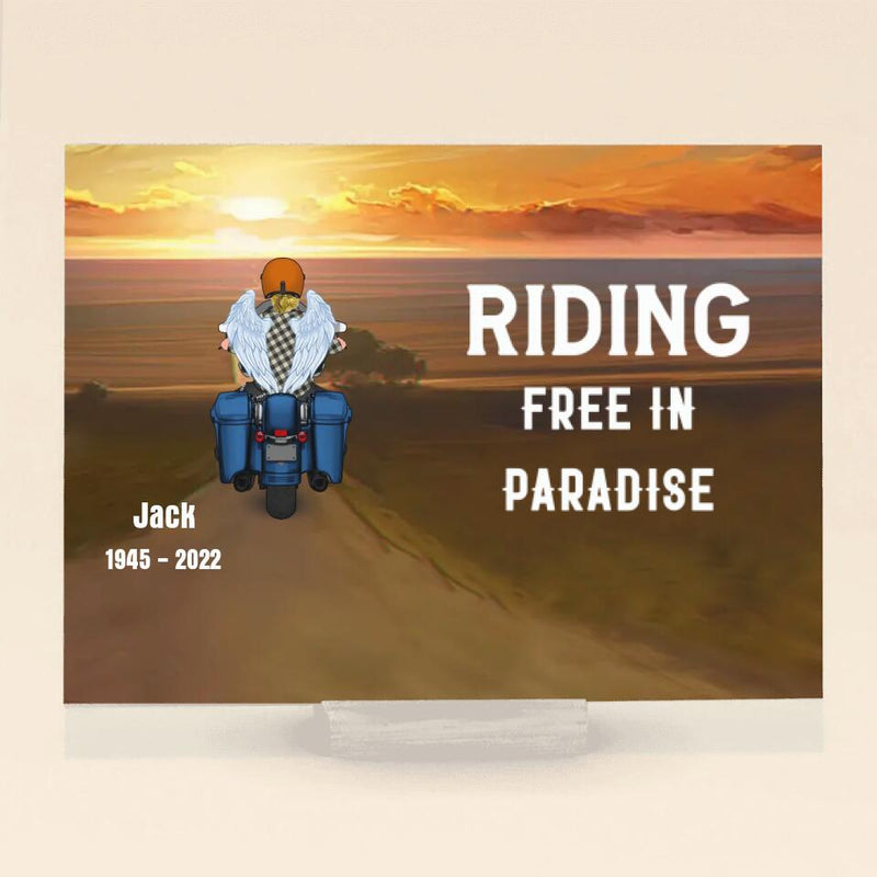 Personalized Memorial Biker Horizontal Acrylic Plaque - Memorial Gift Idea For Father's Day - Riding Free In Paradise