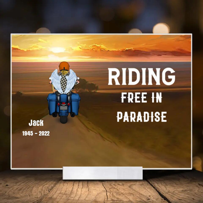 Personalized Memorial Biker Horizontal Acrylic Plaque - Memorial Gift Idea For Father's Day - Riding Free In Paradise