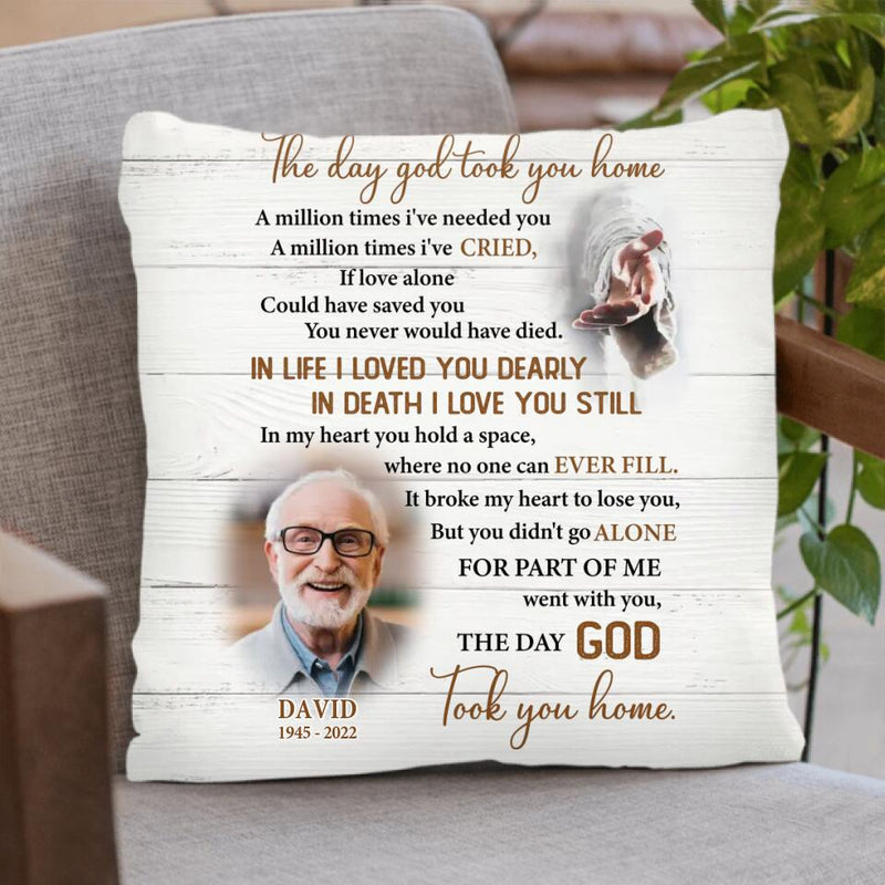 Personalized Memorial Photo Pillow Cover/Fleece Blanket/Quilt - Memorial Gift Idea - The Day God Took You Home