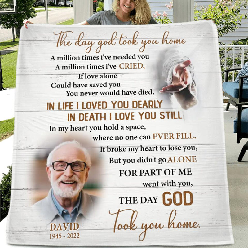 Personalized Memorial Photo Pillow Cover/Fleece Blanket/Quilt - Memorial Gift Idea - The Day God Took You Home