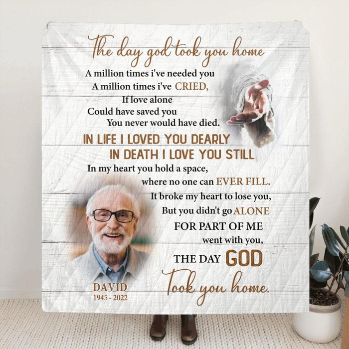 Custom Personalized Memorial Photo Pillow Cover/ Fleece/Quilt Blanket - Memorial Gift Idea - The Day God Took You Home