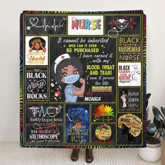 Personalized Proud Black Nurse Fleece Blanket/Quilt - Gift Idea For Nurse - I Own It Forever The Title Nurse