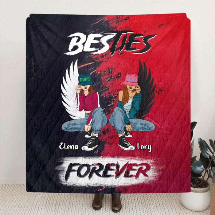 Custom Personalized Besties Quilt/Fleece Throw Blanket - Christmas Gift Idea For Besties/Sisters - Besties Forever